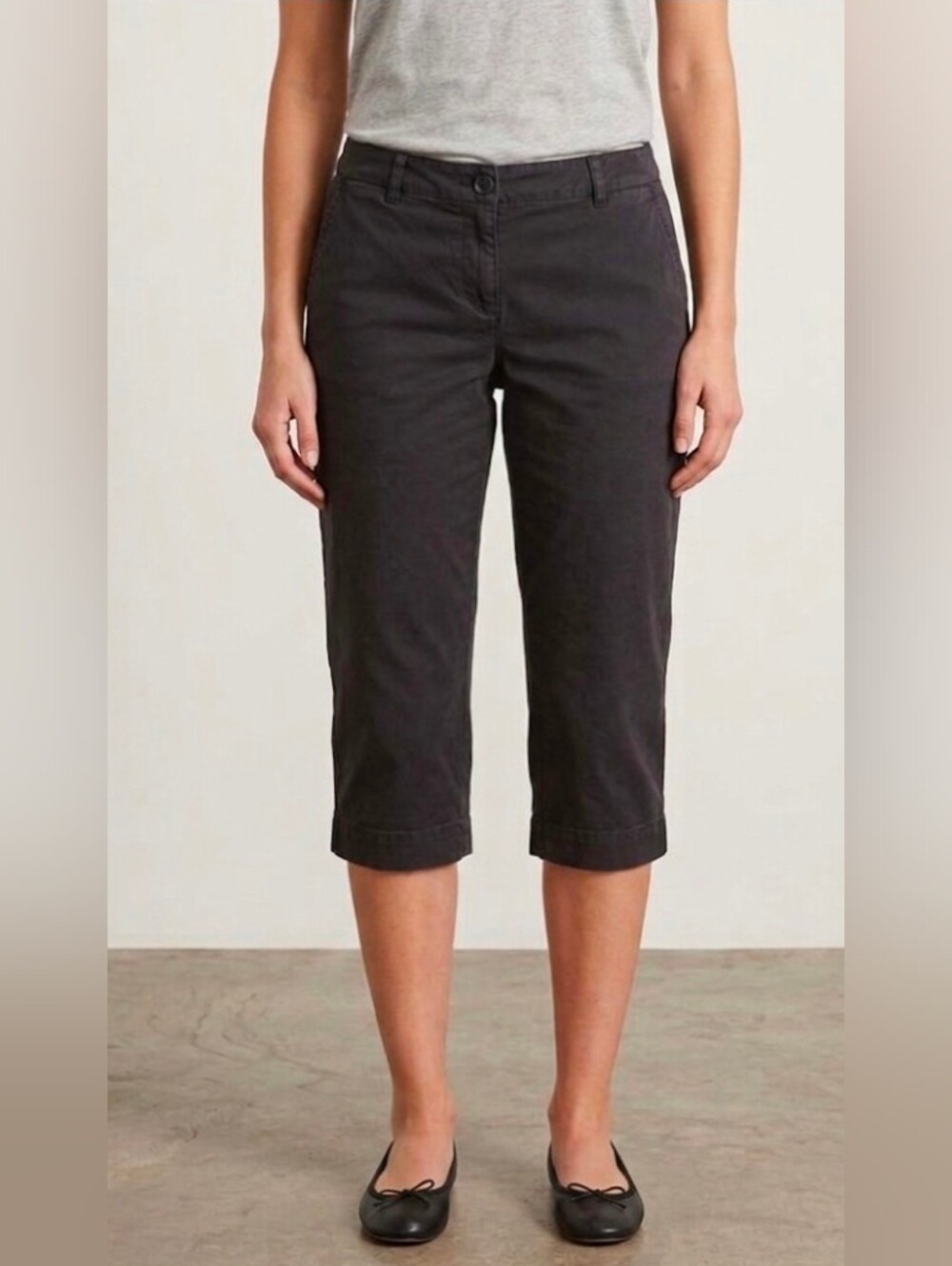 Talbots Women Petites Signature Black Crop Pants Capris Size 12P Cotton Blend